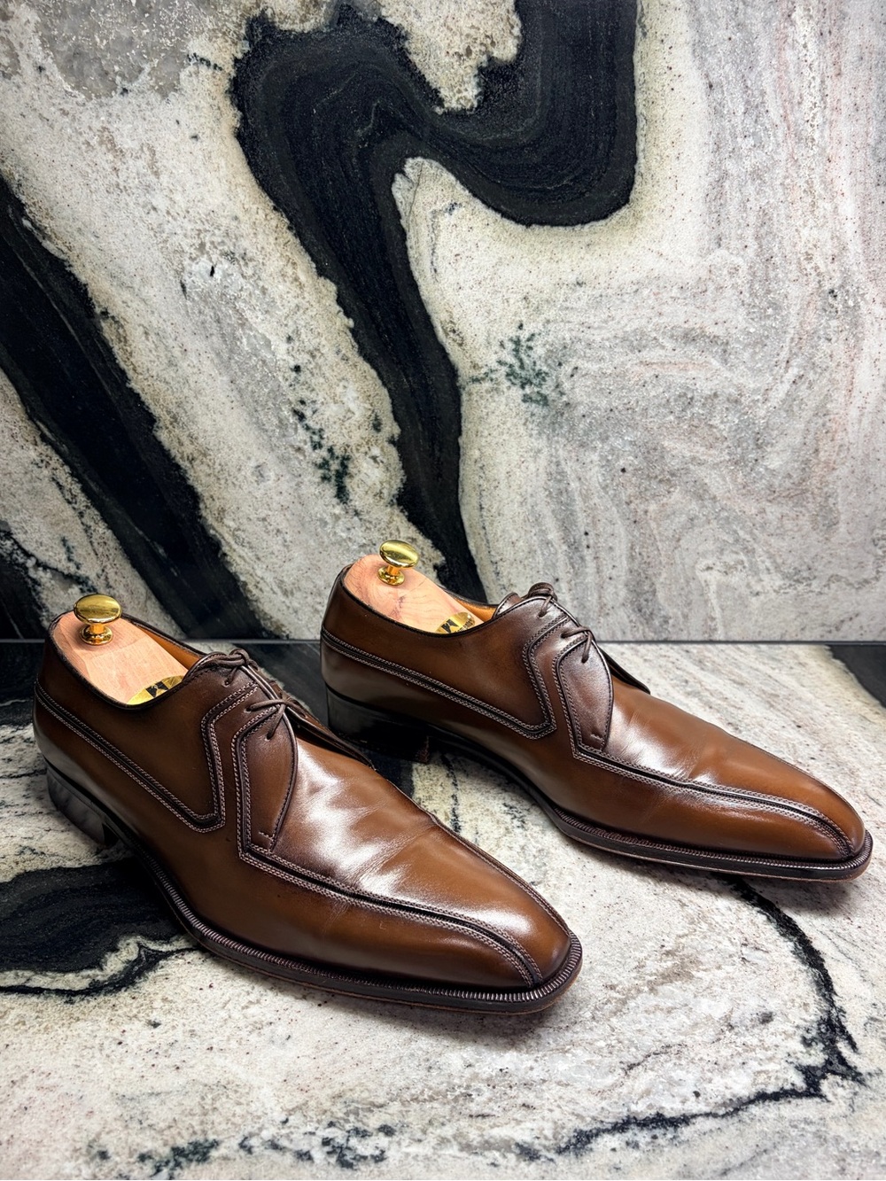 A. Testoni Black Label Bologna Derby Brown Leather UK 8.5 G US 9.5 Italy